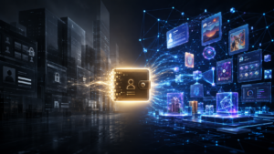 Illustration of a crypto wallet connecting digital assets, Web3 apps, blockchain networks, and user-controlled accounts